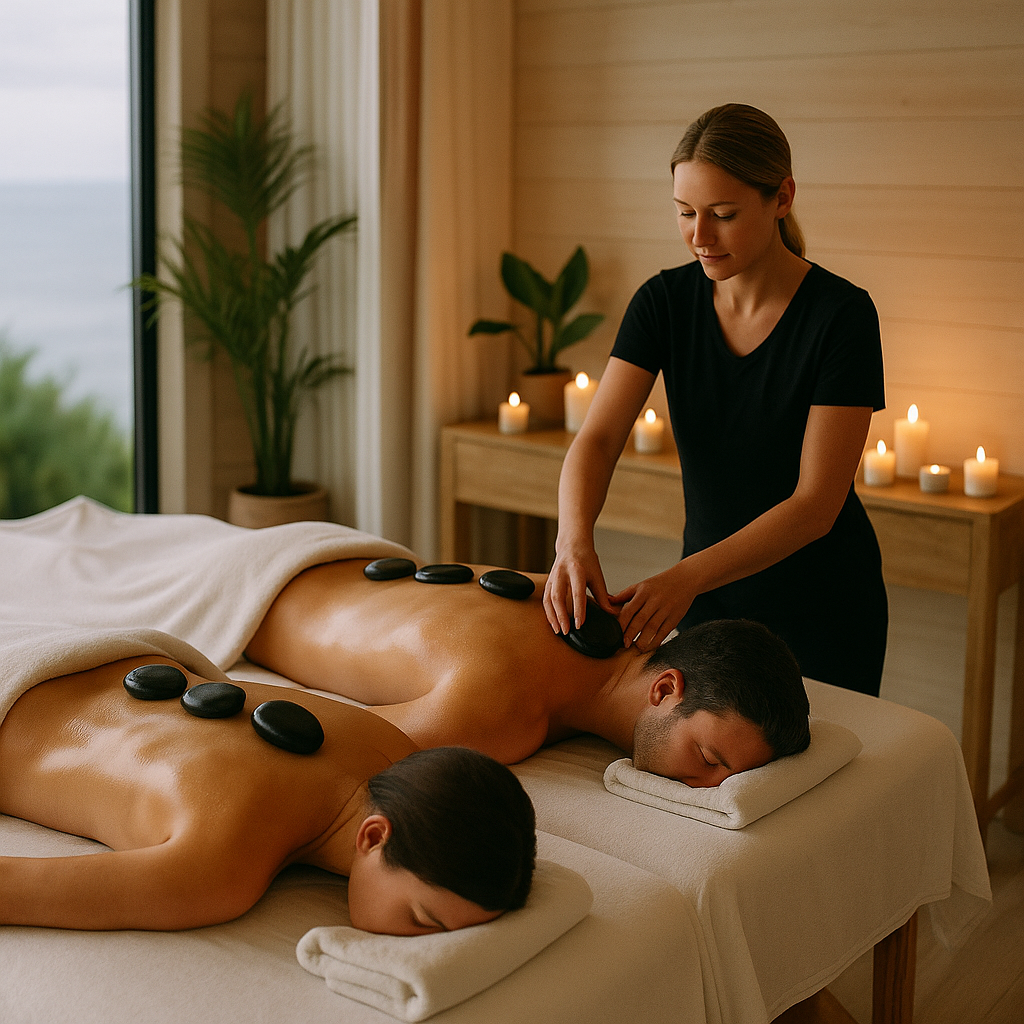 Couples Full Body Hot Stone Massage – 75 min - 2 guests